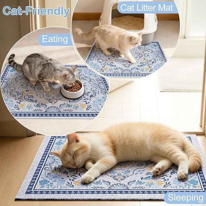24"x15" Cat Litter Mat Waterproof Non-Slip Litter Trapping Pad | Soft Mesh Litter Box Mat With A Decorative Pattern Captures Scatter Effectively To Keep Floors Clean And Tidy - Image 7