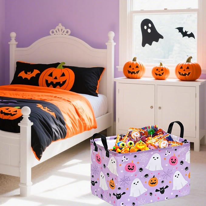 Halloween Storage Basket Home Shelf Basket Rectangle Organizer Box Clothes Laundry Hamper Nursery Bin Gift Laundry Basket with Handles - Image 3