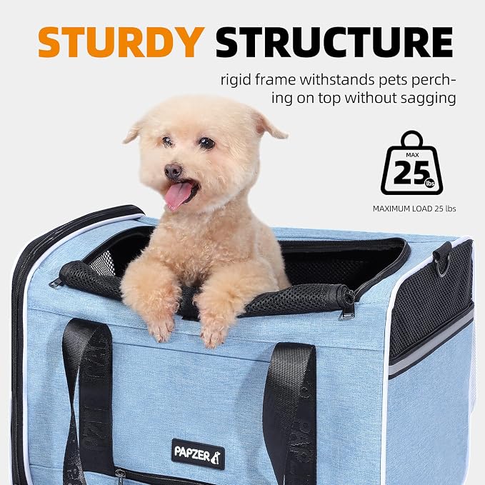Cat Carrier for Travel, Soft-Sided, Top Loading, Privacy Curtain, to 20 lbs | Medium Pet Carry Bag Anxious Cat, Vet Visits Car Transport, Luggage Sleeve Suitcase Attachable Small Puppy Crate Kennel Blue - Image 5