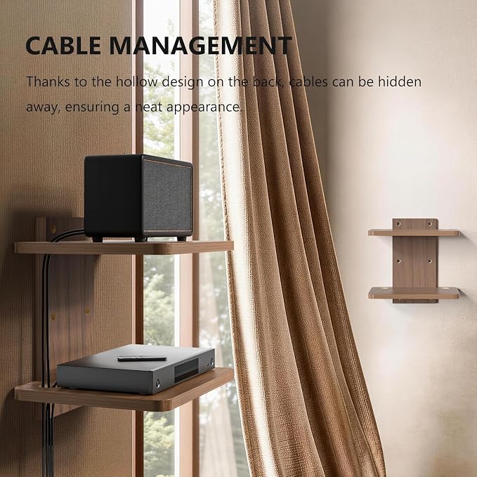 WALI Floating TV Shelf, 2 Tier Projector Shelf for DVD Players, Routers, Game Consoles, Cable Boxes, Living Room Decor Accessories, Wall Mount Shelves Holds Up to 22lbs (CS202N), 2-Shelf, Walnut Brown - Image 4
