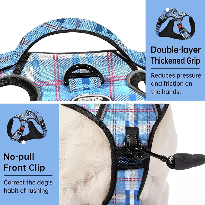 IVY&LANE No Pull Dog Harness with Leash Set, Reflective No Choke Pet Vest,Adjustable Oxford Dog Vest Harness with Easy Control Handle for Large Dogs (Checkered Blue,L) - Image 5
