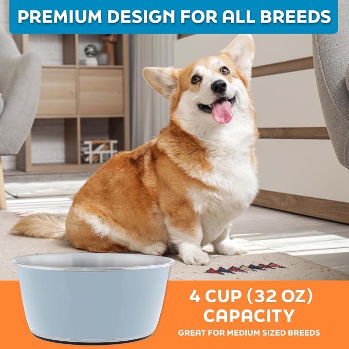 Master Pet Supply Stainless Steel Dog Bowls Set of 2 - Glacier Blue - 32 Oz | Non-Slip Rubber Base, Basic Dog Food Bowl Water & Food Bowls for Small, Medium, Large Dogs & Cats Metal Dish - Image 7