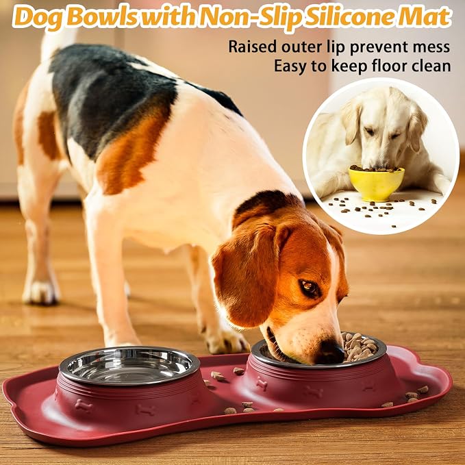 Hubulk Pet Dog Bowls 2 Stainless Steel Dog Bowl with No Spill Non-Skid Silicone Mat + Pet Food Scoop Water and Food Feeder Bowls for Feeding Small Medium Large Dogs Cats Puppies (Large, Burgundy) - Image 6