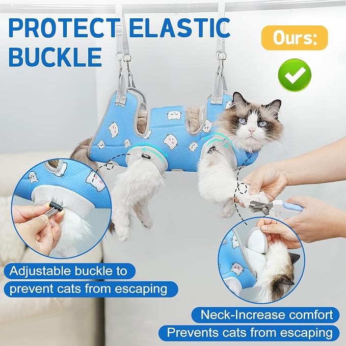 Supet Cat Grooming Hammock Harness for Nail Trimming, Kitten Care Sling | Small Dog Hanging Sling for Nail Clipping, Pet Restraint Holder for Medicine, Ear & Teeth Cleaning, Eye Care (BlueCat S) - Image 3