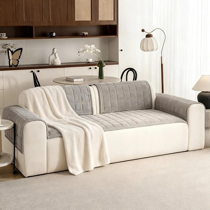 Couch Covers for Dogs, Non Slip Washable Pet Couch Covers for Sofa | 27.6”x27.6” Light Grey Soft Velvet Sofa Covers for Arm rest Backrest, Couch Protect Against Pet Hair, Scratches & Stains - Image 4