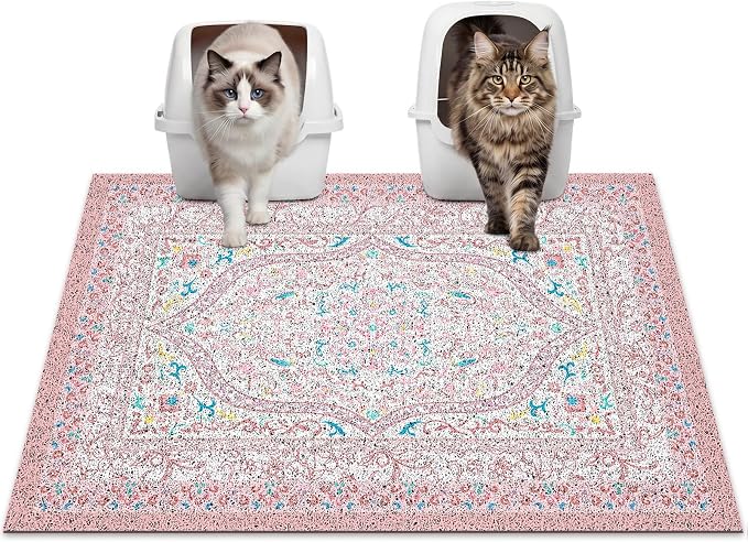 Glittme Cat Litter Mat, 33"x22" Non-Slip Washable Trapping Mat for Cats | Litter Trapping Mat With Thick PVC Coil To Catch Scatter, Soft On Paws And Waterproof Bottom To Protect Floors by Glittme
