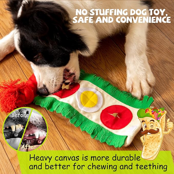 lilfrd Burrito Snuffle Mat Dog Toy, Squeaky Crinkle Rope Puzzle Taco Toy | Treat Dispensing, Boredom Relief, Suitable for Small Medium Dogs - Image 4