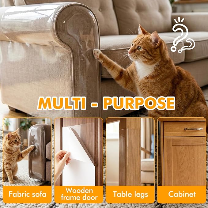 2 Pack 200"x16" Cat Scratch Furniture Protector, Transparent Couch Protector from Cat Claws, Self-Adhesive Anti Scratch Furniture Protecto r for Sofa Arms & Corners, Pet Proof Guards - Image 7