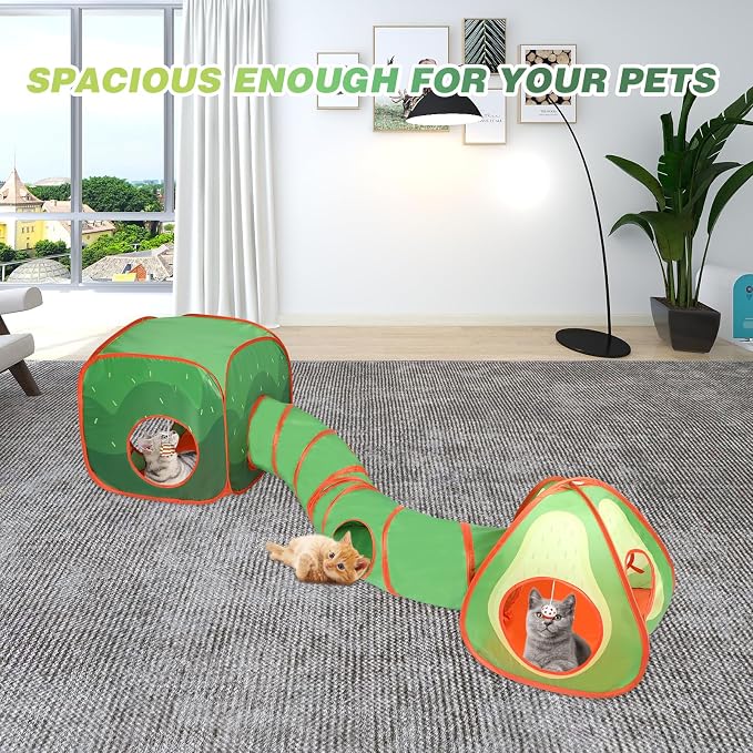 Rypet Cat Toy Tunnel and Cubes Bundle, Play Tubes for Indoor Cats, Green | 3-in-1 Tunnel Cubes Tent, Crinkle Tube for Play, DIY Shapes, Ball and Bell for Play, Tear-Resistant Polyester, Folds Flat - Image 5