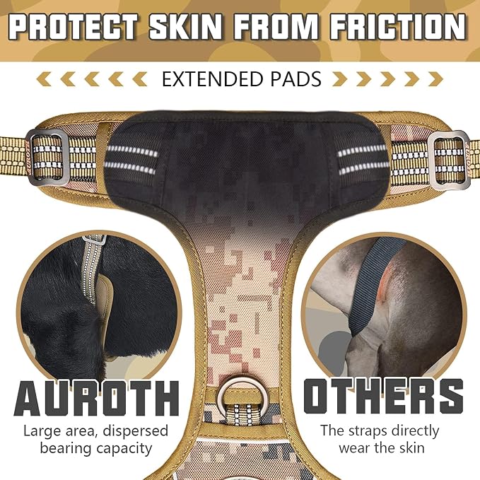 AUROTH Tactical Dog Harness for Small Medium Dogs No Pull Adjustable Pet Harness Reflective K9 Working Training Easy Control Pet Vest Military Service Dog Harnesses Desert Camo M - Image 4