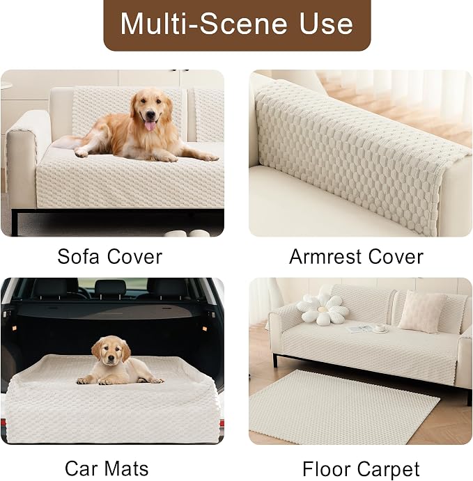 Foxdecor Couch Cover for Dogs Sofa Covers Non Slip Couch Pad Pet Friendly | Pet Couch Covers Washable Sofa Protector, Furniture Cover Couch Seat Protector for Living Room, White 28x53 Inch - Image 5