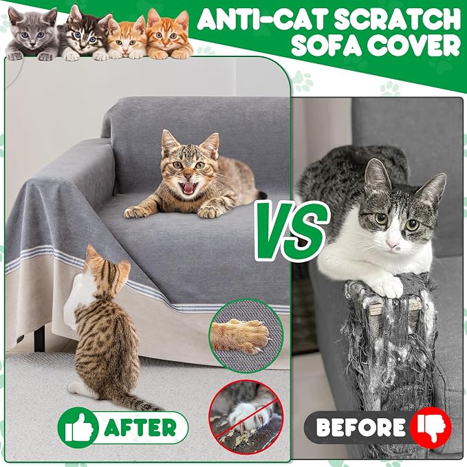 Loiion Cat Scratch Proof Furniture Protector Waterproof Sofa Cover 134"x91" | Pet-Friendly Couch Protector, Anti-Scratch & Anti-Slip Sofa Cover For Cats Dogs Kids, Machine Washable - Image 2