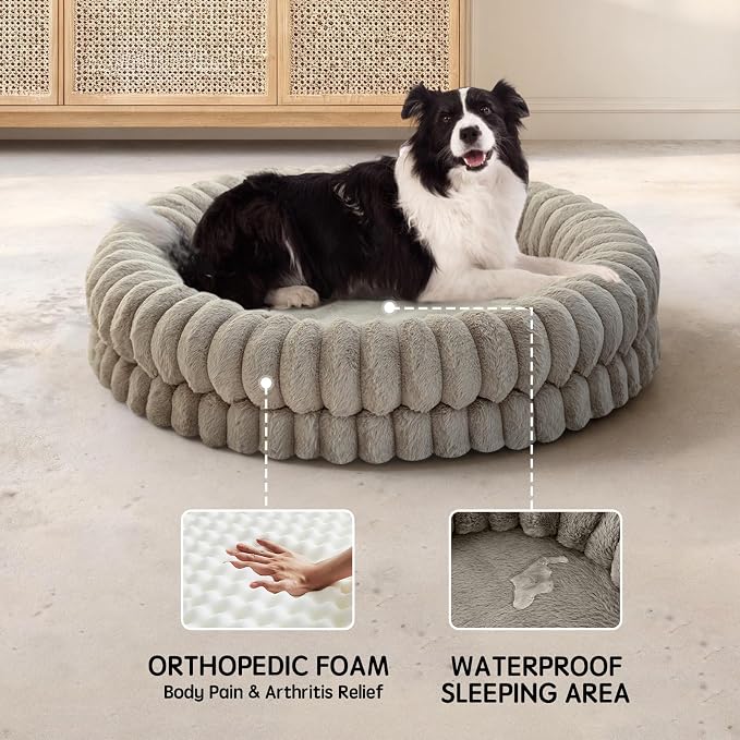 BALANCE Luxury Donut Dog Bed, 36 Inches Round Dog Beds Large Sized Dogs Washable, Orthopedic Calming Dogs Bed for Pets with Anti-Slip Bottom, Oatmeal - Image 4