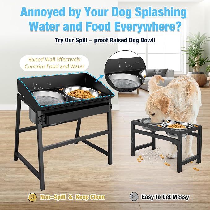 Bobbie & Laxi 15" Tilted Elevated Dog Bowl, Spill-Proof with Plastic Guard | Raised Dog Bowl with Metal Stand;Stainless Steel Food Bowl & Water Bowl Set with Splash Guard; Easy Clean Large Dog Bowl - Image 3