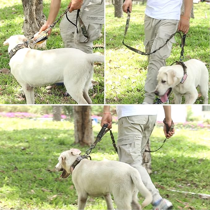 Hotsky Tactical Bungee Shock Absorbing No Pull Strong Dog Leash,CP,4-6FT | Heavy Duty for Medium Large Dogs That Pull up to 660 lb,with Padded Double Handle ＆ Car Seatbelt,360°Rotating Locking Clasp - Image 9