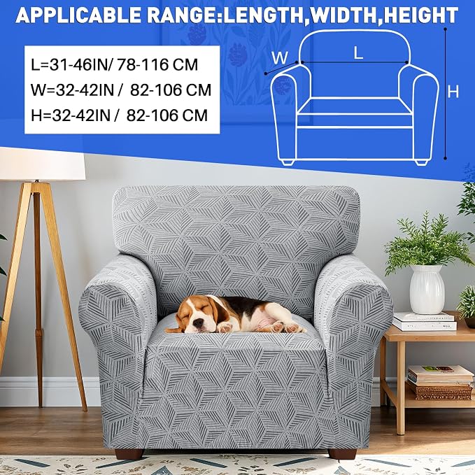YEMYHOM 1 Piece Stretch Chair Sofa Slipcovers Couch Covers for 1 Seat, Jacquard Armchair Covers with Non-Slip Elastic Bottom, Thickened Furniture Protector for Dogs Pets kids (Small, Light Gray） - Image 3