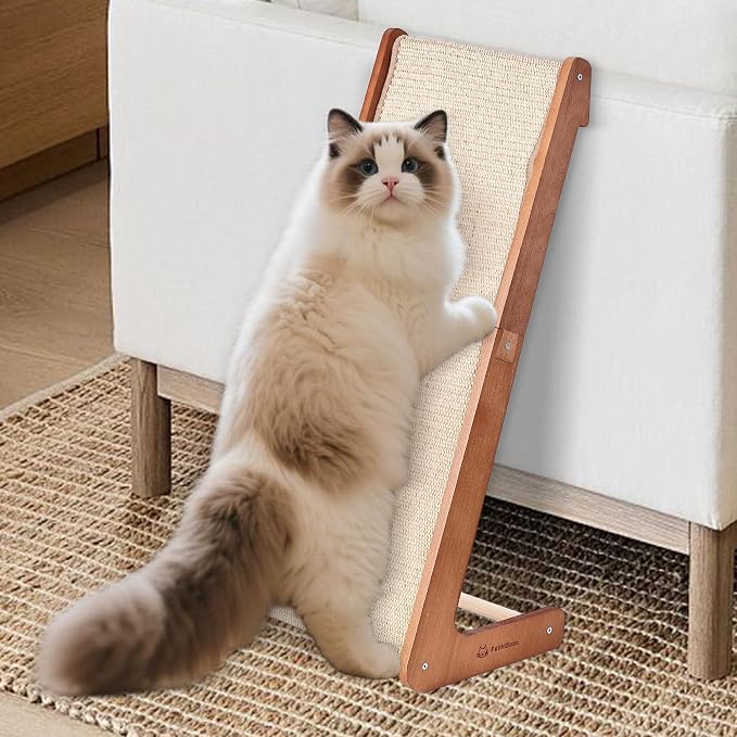 Large-28.5" Sisal Cat Scratcher of L-Shaped Solid Wood Cat Scratching Post - Beechwood Base, Natural Sisal Woven Scratching Pad, Durable, Furniture Protector for Cats' Clawing and Play - Image 8