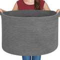 MEGASKET Large Dark Grey Storage Basket, Woven Cotton Rope Baskets for Storage, Big Blanket Organizer Storage Basket for Living Room, Kids Room Toy Storage Organizer Box, Blanket Keeper (22"x14") by MEGASKET