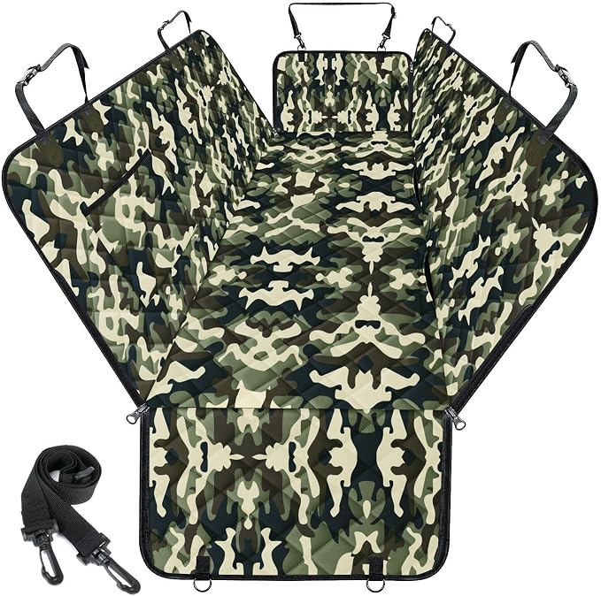 Waterproof Dog Car Seat Cover for Back Seat, Pet Hammock- S, Camouflage | Durable waterproof hammock with nonslip design & storage pockets. Protects seats from scratches, fits cars, SUVs & trucks. by NECKORY