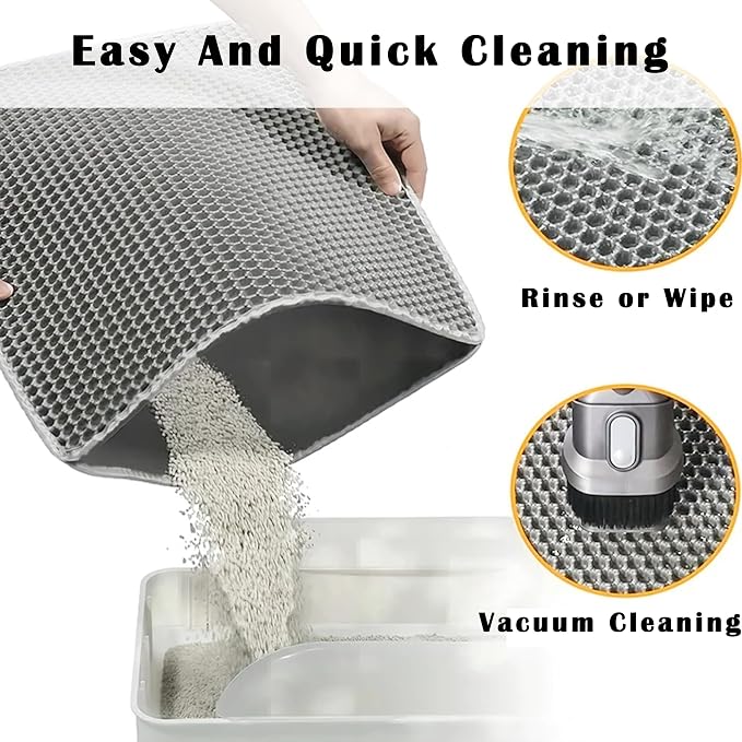 HCY&WLD 2-Pack Cat Litter Mat, Double Layer Honeycomb Waterproof Urine Proof Non-slip Litter Trapping Mat, Less Waste, Easy to Clean Cat Litter Box Mat, Kitten Indoor Supplies (Gray, 20x16 Inches) - Image 6