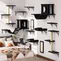 12-in-1 Cat Wall Shelves, Luxury Wall-Mounted Cat Climber Set | with Condos House, Scratching Post, Bridge Ladder, Indoor Space-Saving Furniture for Kittens, Black by NUNULAB