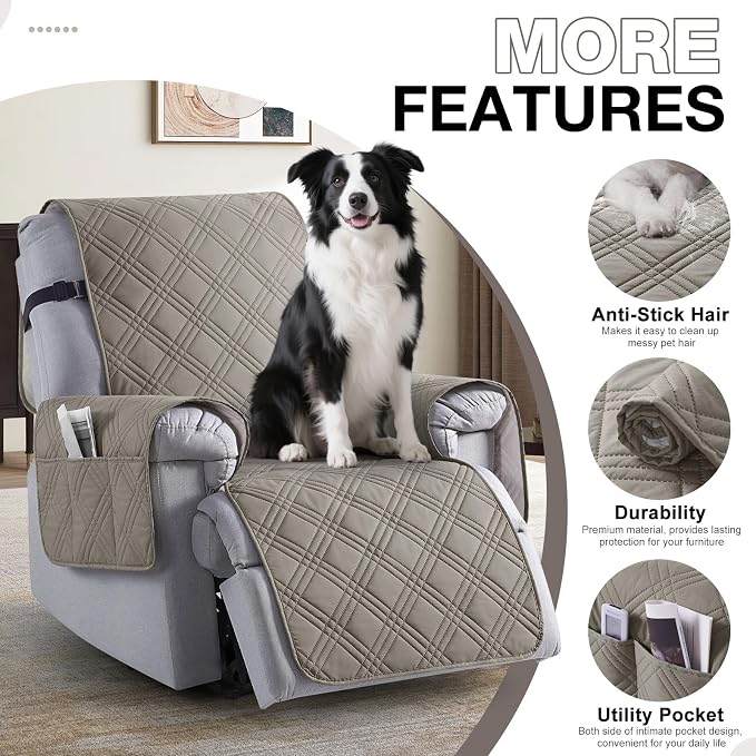 TAOCOCO Waterproof Recliner Chair Covers 30 Inch Wide, Oversized Recliner Covers for Recliner Chair with Pocket, Recliner Slipcovers with Straps Furniture Protector for Kids Pets (30'', Light Brown) - Image 5