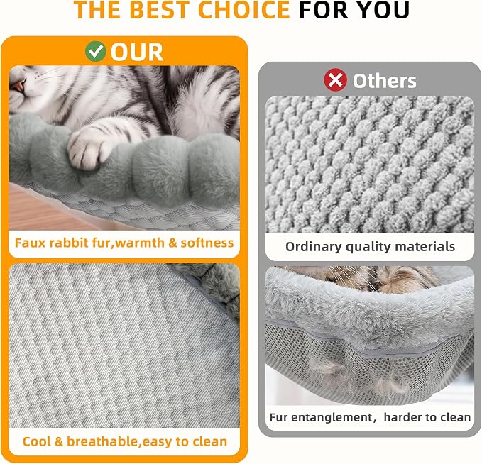 Cat Desk Bed - 2-in-1 Cat Hammock for Desk with Cooling Ice Silk & Premium Faux Rabbit Fur, 180° Foldable Space-Saving Cat Bed, Heavy Duty Anti-Tilting Clamp Holds Up to 40 lbs, Washable & Reversible - Image 4