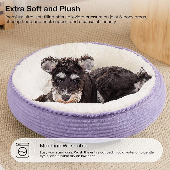 Love's cabin Round Donut Cat and Dog Cushion Bed, 24in Pet Bed for Small or Medium Dogs, Anti-Slip & Water-Resistant Bottom, Soft Durable Fabric Pet Beds, Washable Calming Cat Bed Violet - Image 7