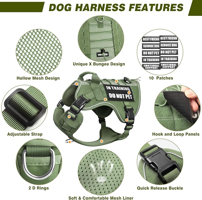WINSEE Service Dog in Training Mesh Harness with 10 Removale Pet Patches | Breathable material, adjustable straps, reflective trim, lightweight but durable, great for training, walks, and outings - Image 4