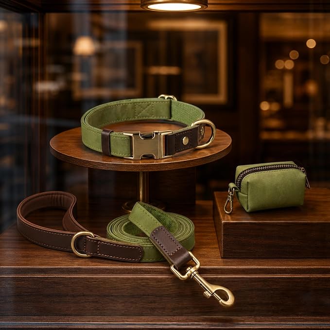 PU Leather Dog Leash for Small Dogs, 5ft Padded Handle, Olive Green | Comfortable Grip for Daily Walking Training, Full Control, Metal D-ring, Tangle-Free 360° Swivel Clasp, Easy to Clean, 5/8in - Image 6