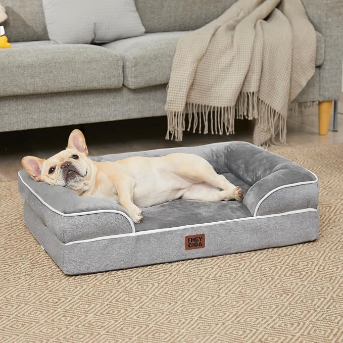 EHEYCIGA Orthopedic Dog Beds for Large Dogs, Waterproof Memory Foam Large Dog Bed with Sides, Non-Slip Bottom and Egg-Crate Foam Pet Couch Bed with Washable Removable Cover, Grey | 41Inch XL Dog Bed, Non-Slip Bottom and Egg-Crate Memory Foam Extra Larg... - Image 9