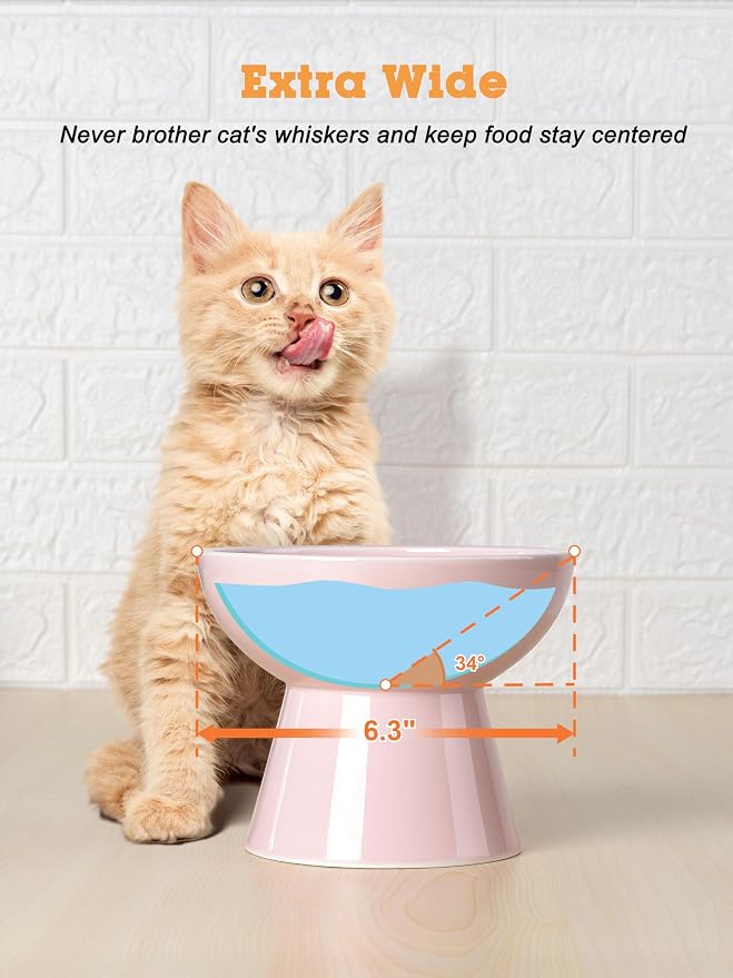 LoeJan Elevated Cat Food and Water Bowls Set, Extra Wide and Raised Ceramic Feeder, Anti-Vomit Whisker-Free Pressure Feeding Bowl for Kittens Adult Cats Small Dogs (Pink, Bowl Set) - Image 6