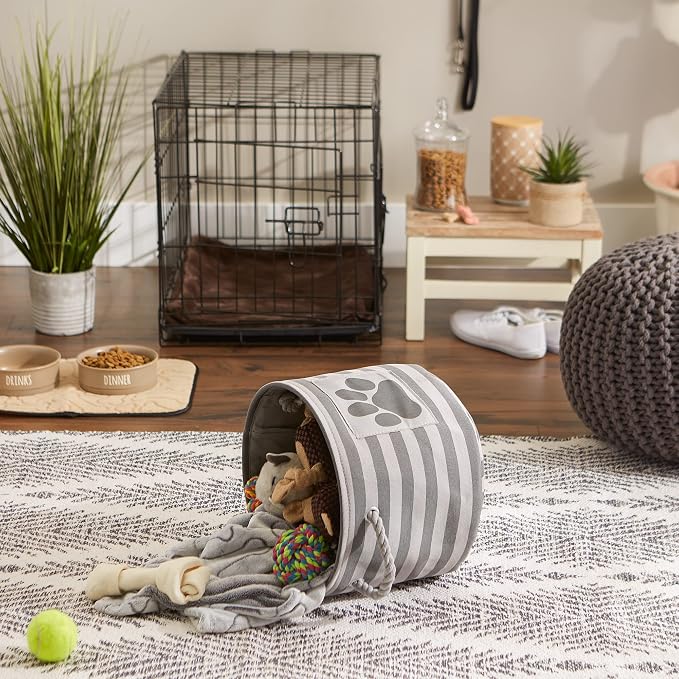 Bone Dry Pet Storage Collection Striped Paw Patch Bin, Small Round, Grayz, Medium Breeds - Image 6