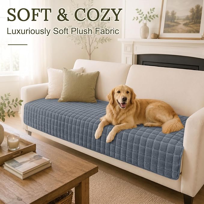 Smiry Velvet Couch Cover for Dogs, Non Slip Soft Sofa Protector for Pets | Washable Sofa Cover for Cats, Cozy Furniture Protector Against Pet Hair, Scratches, Fits Sectional Sofa(Grey, 36"x94.5") - Image 2