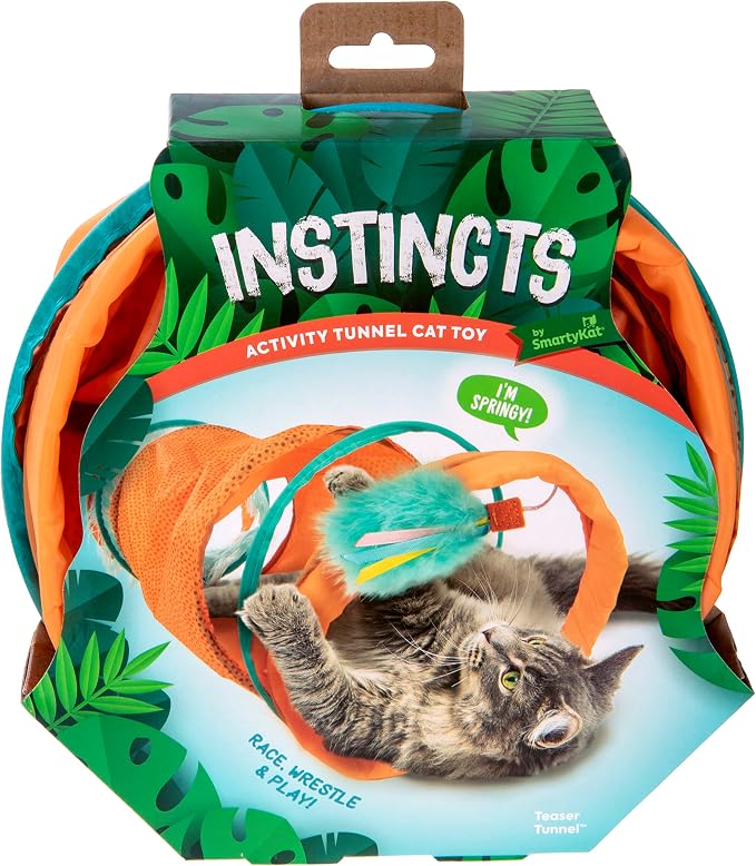 Instincts by SmartyKat Teaser Tunnel Activity Tunnel Cat Toy w/Fringe & Feather Teaser Cat Toy - Orange, One Size - Image 2