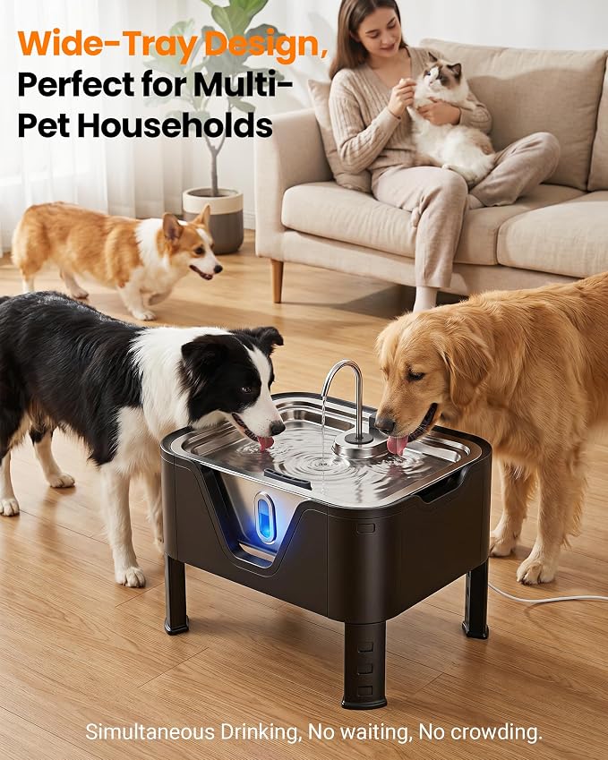 3.17Gal/ 12L Large Dog Water Fountain Elevated Dog Bowls with 3 Filters | 3-Height Adjustable Dog Water Bowl Dispenser, Quiet Stainless Steel Pet Water Fountain for Multi-Pet, Water Level Alert - Image 9