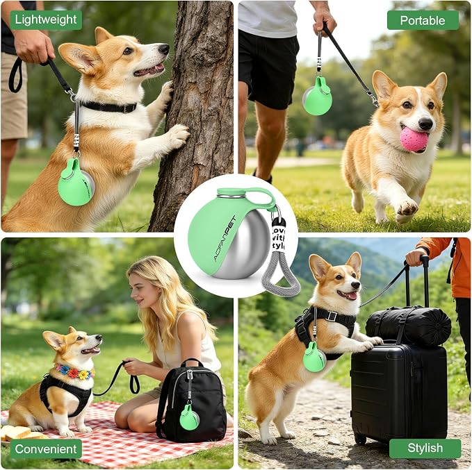 Portable Dog Water Bottle 10oz Stainless Steel Travel Dog Water Dispenser with Bowl No-Spill Puppy Water Bottle for Walking Hiking Small Dog Water Bottle (Mint Green) - Image 4