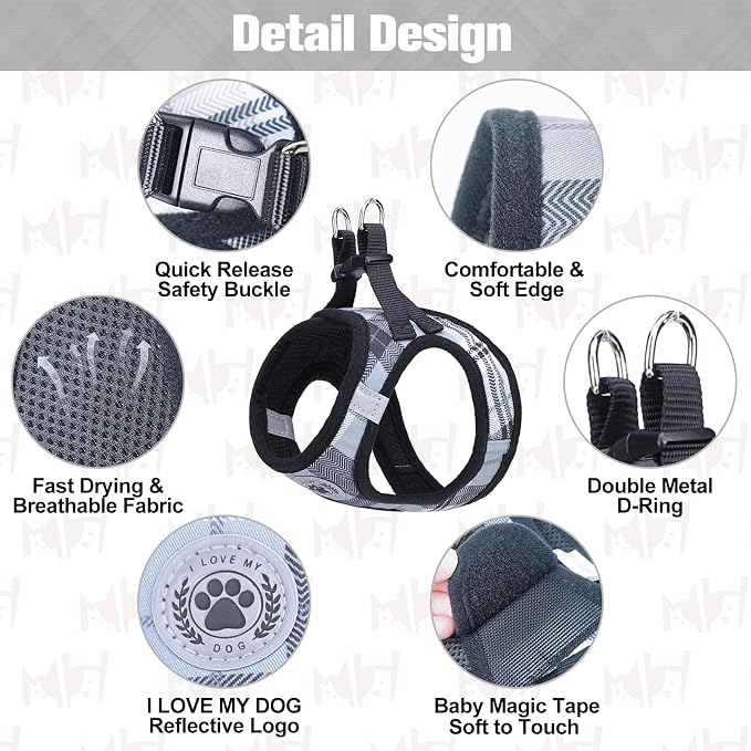 BEAUTYZOO Small Dog Harness and Leash Set, No Pull Puppy Pet Vest- Gray, S | Step-in Easy On/Off, All Season Breathable Mesh,Escape-Proof Hook & Loop,Lightweight Reflective,No Choke,Easy Walking Control - Image 3