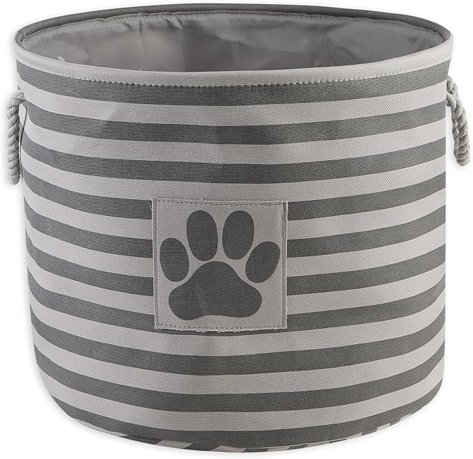 Bone Dry Pet Storage Collection Striped Paw Patch Bin, Large Round, Gray - Image 2