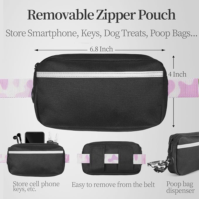 Hands Free Dog Leash with Zipper Pouch, White-Purple Mix, Large | Waist Leash, Dual Padded Handles, Shock-Absorbing Bungee, Adjustable Waist Belt, Walking and Running - Image 2