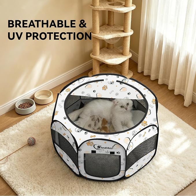 Siedihit Dog Cat Playpen, Puppy Pet Playpen Indoor for Small Dog Crate Tent | Cage Outdoor, Portable Pop Up Dogs Enclosure Kennel with Carrying Case for Dogs/Cats/Rabbits (Cute, Small) - Image 5