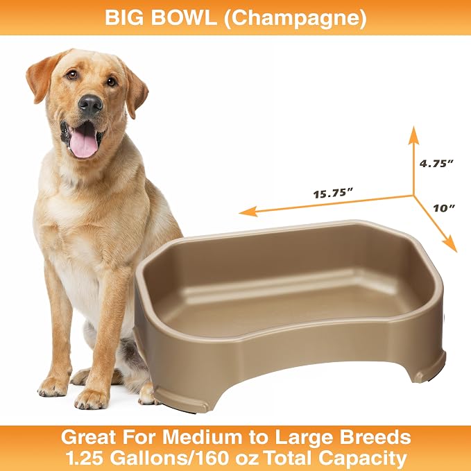 Neater Pet Brands Extra Large Water Bowl for Dogs, Outdoor Dog Water Bowl (1.25 Gallon XL Capacity), Big Trough Style Food Dish for Indoors or Outside, No Spill Large Dog Bowls, Champagne - Image 6