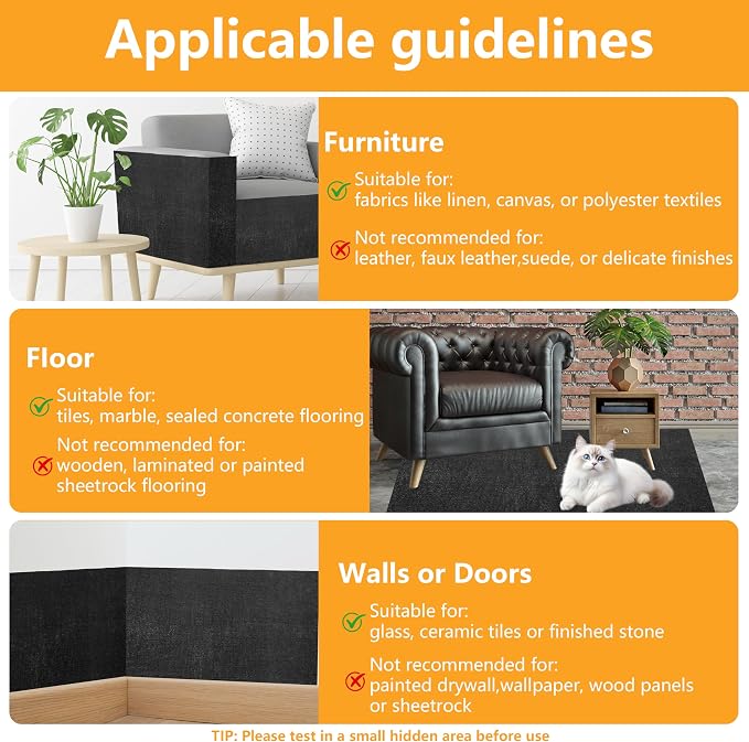 Cat Scratch Pad for Wall, Scratch Furniture Protector(78.7”×15.8”) | Cuttable and Adhesive Cat Scratching Mat, Fun Interactive Scratcher (Black) - Image 7