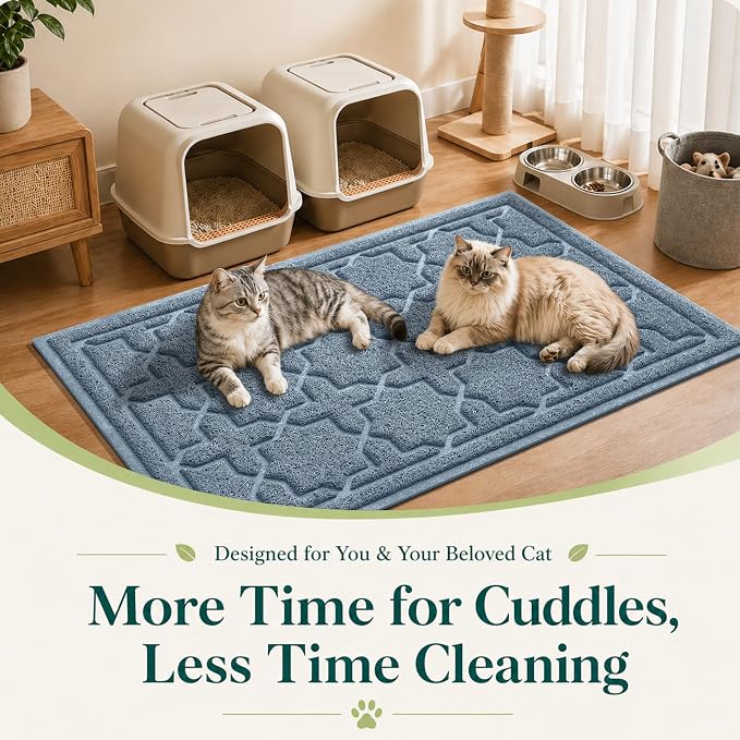 Yimobra Cat Litter Mat, Easy Clean Trapping PVC Mat with Waterproof Backing and Non Slip Bottom, Scatter Control Pad for Litter Box, 24"x20", Tea Blue - Image 7