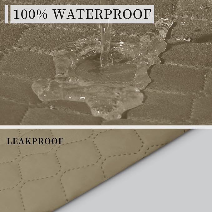 ISSUNTEX Double Protection 100% Waterproof Loveseat Sofa Covers for Living Room, Couch Covers for 2 Cushion Couch Sofa, Reversible Furniture Protector Sofa Cover for Dogs (Loveseat, Beige/Beige) - Image 3