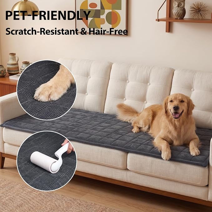 Fixwal Waterproof Corduroy Dog Couch Cover, 27.6" x 94.5", Dark Grey | Integrated TPU Barrier, Non-Slip Backing, Machine Washable, Pet Friendly, Easy Clean Pet Hair, Soft Sofa Cushion Protector - Image 6