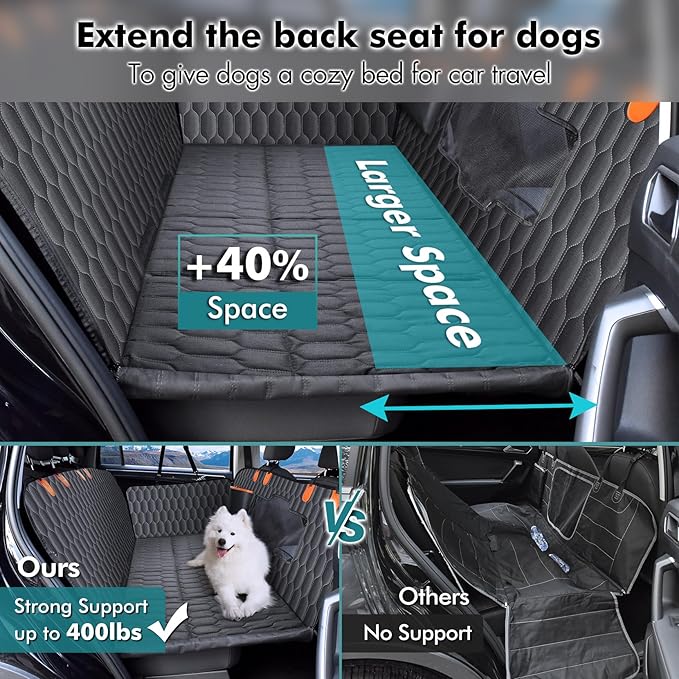 Chumajor L Back Seat Extender for Dogs,Hard Bottom,Waterproof,400 lb,Black | Dog Hammock for Car Fits Most Cars & SUVs with Foldable Design, Non-Slip Base and Easy Installation - Image 2