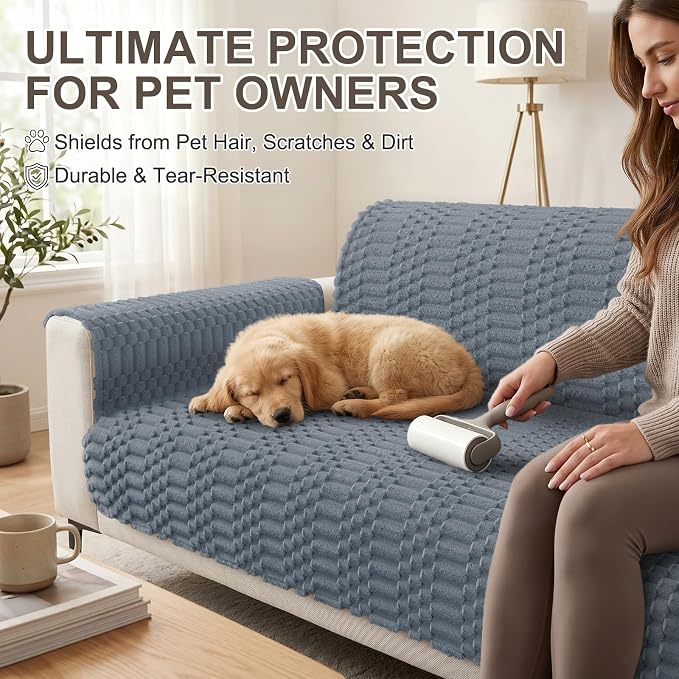 Smiry Waterproof Couch Covers for Dogs Washable, Non Slip Pet Sofa Cover | Plush Scratch Resistant Flannel Furniture Protector for Dogs, Grey, 36" x 36" - Image 6
