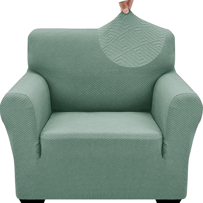 ZNSAYOTX 1 Piece Jacquard Chair Slipcovers for Living Room High Stretch Chair Covers with Arms Anti Slip Pets Friendly Couch Sofa Armchair Cover Furniture Protector (Small, New Pattern Pea Green) by ZNSAYOTX