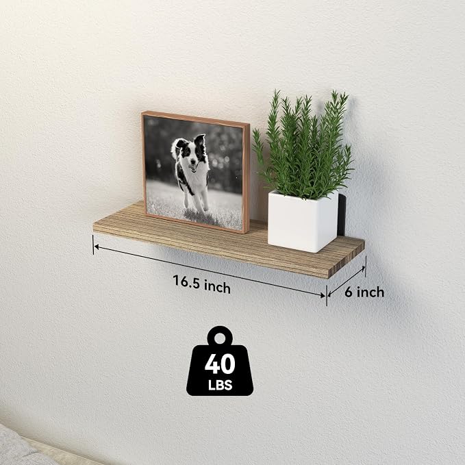 DOLLFIO Floating Wall Shelves, Decor & Storage, Rustic Brown, 16.5'', 8Pcs | Wall Mounted Wood Hanging Shelves for Bedroom, Bathroom, Laundry Room, Living Room, Kitchen, Office, Study Room Display - Image 3